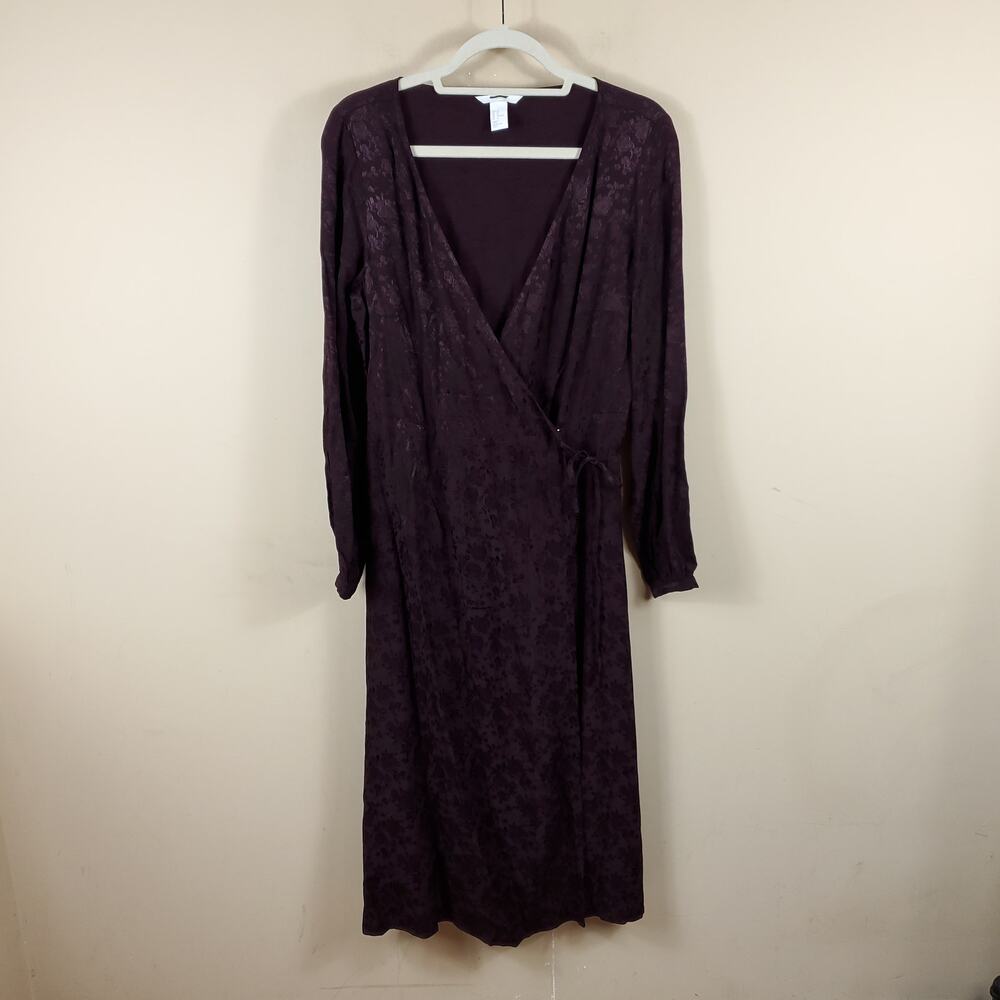 H&M Burgundy Floral Burgundy Long Sleeve Wrap Maxi Dress Size 10